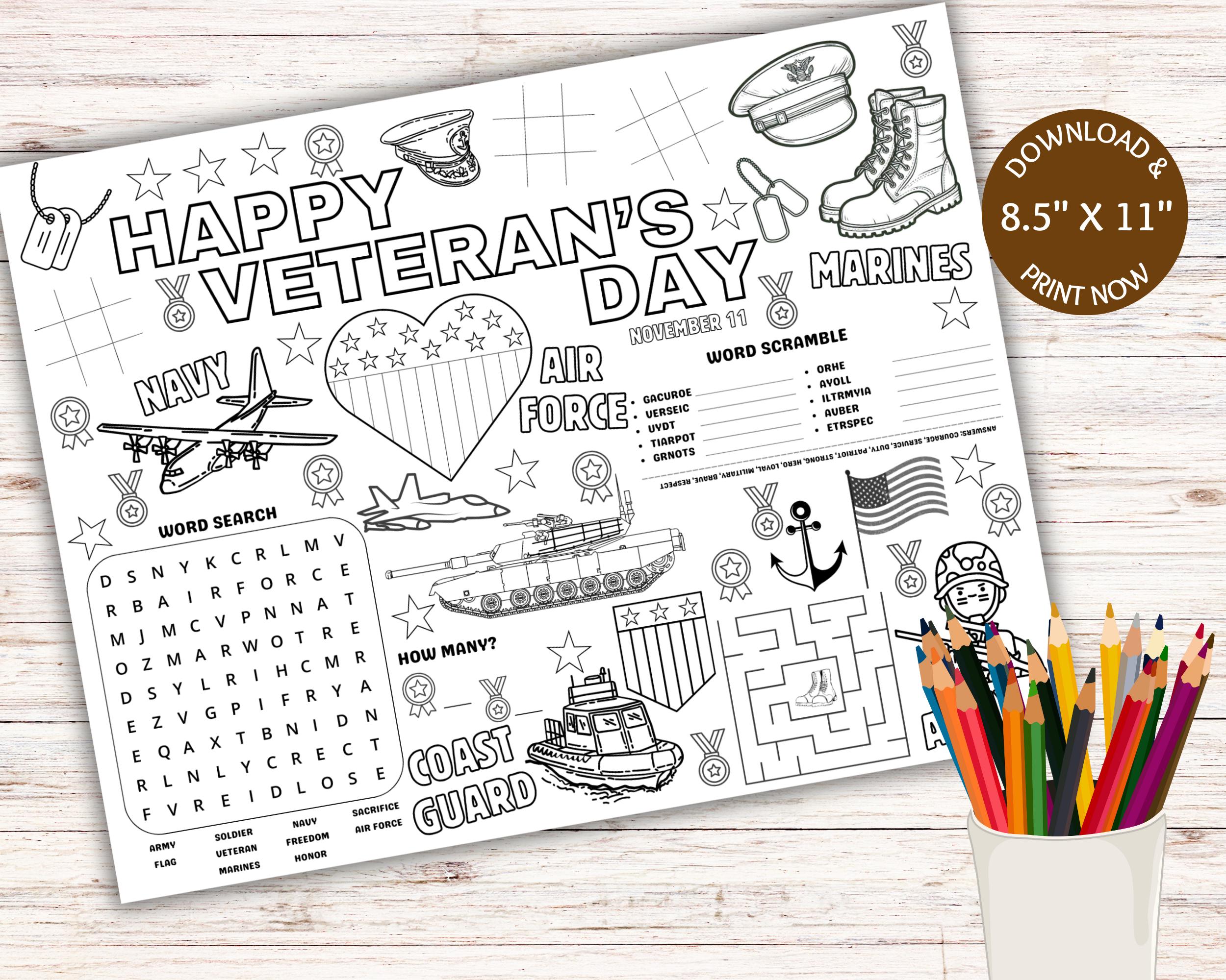 41 Easy Patriotic Crafts for Kids Even Parents Will Love 34 Veteran's Day Coloring Placemat, Printable Placemat Activity,…