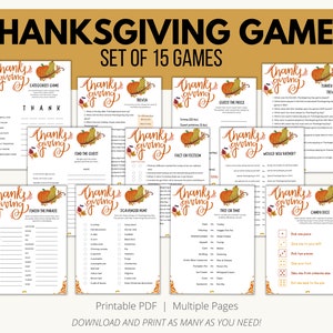 Thanksgiving Games Printable Bundle | Thanksgiving 15 Game Bundle | Family Activities | Thanksgiving Activity Adults & Kids | Party Games