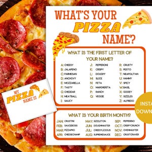 Pizza Name Game Printable, What&#39;s Your Pizza Name Game, Name Generator Game with Name Tags, Pizza Party, Pizza Games, Icebreaker Games