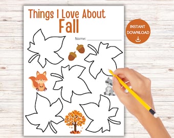 Things I Love Writing Activity, Fall Activity, Journal Prompt, Teacher Resource, Writing Worksheet, Fall Journaling, Homeschool Activity