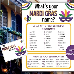 Mardi Gras Name Game Printable, What's Your Mardi Gras Name Game, Name ...