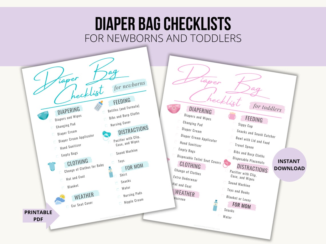 Diaper Bag Checklist for Newborn and Toddler Diaper Bag Etsy