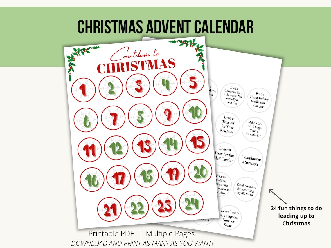 Christmas Countdown Printable | Christmas Advent Calendar | Christmas ...