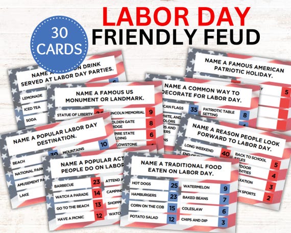 Labor Day Friendly Feud Game Show, Labor Day Games, Labor Day Trivia Questions, Family Game Night, Family Reunion Games, Office Games