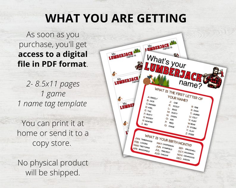 Lumberjack Name Game Printable, What's Your Lumberjack Name Game, Name ...