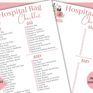 Lista de verificación de bolsas de hospital, lista de verificación de parto y parto, lista de verificación editable, bolsa de maternidad, bolsa de nacimiento, bolsa de hospital de papá, bolsa de parto