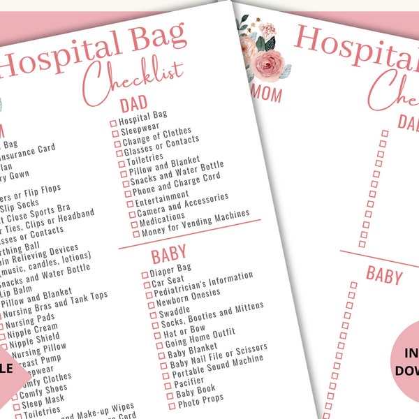 Hospital Bag Checklist, Labor and Delivery Checklist, Editable Checklist, Maternity Bag, Birth Bag, Dad Hospital Bag, Labor Bag