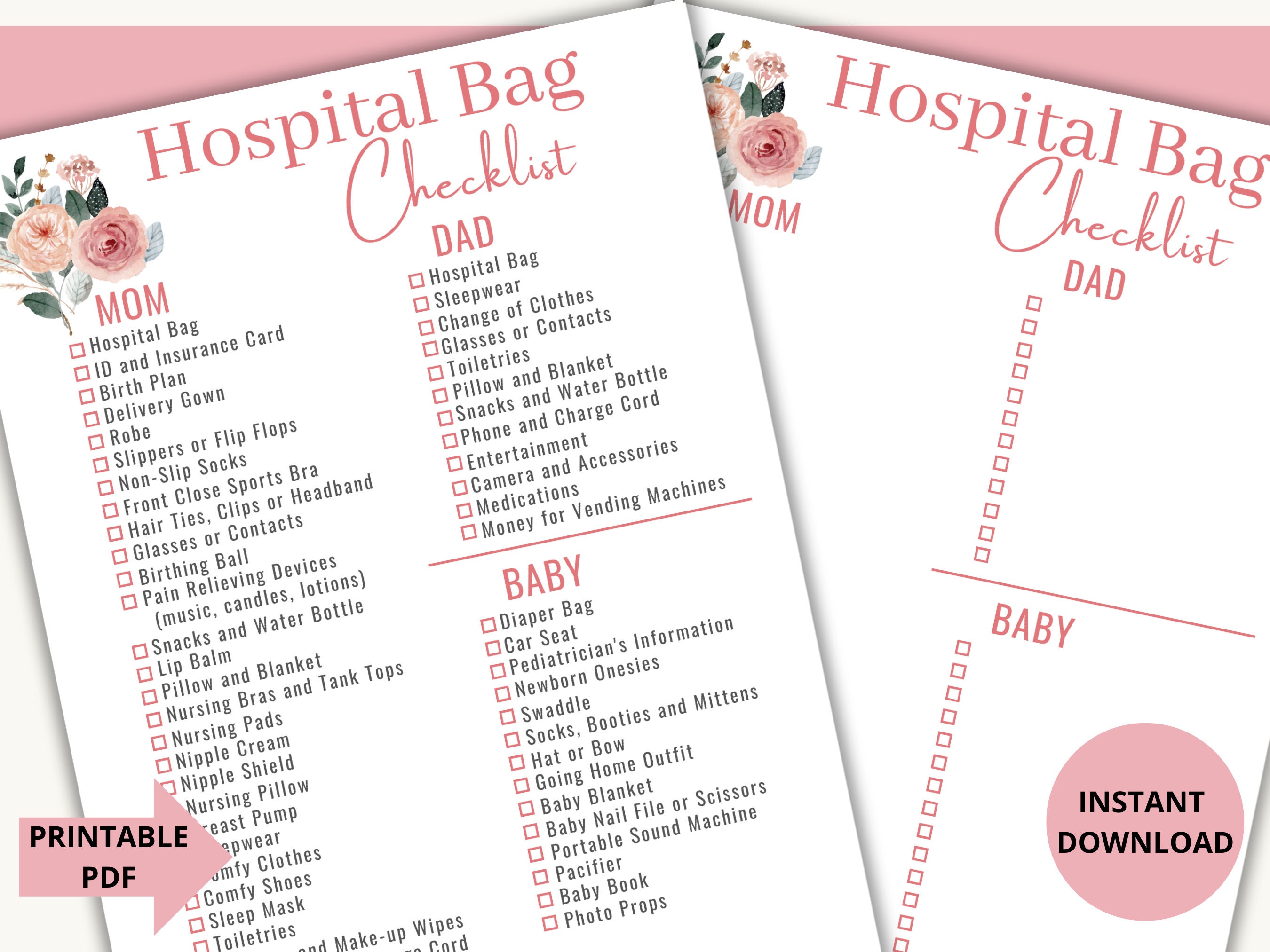 Hospital Bag Checklist, Labor and Delivery Checklist, Editable