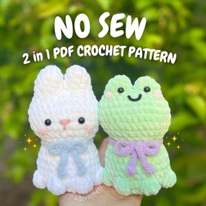 No Sew Crochet Bunny and Frog 2 in 1 PDF PATTERN no sew crochet pattern, no sew bunny crochet pattern, no sew frog crochet pattern image 1