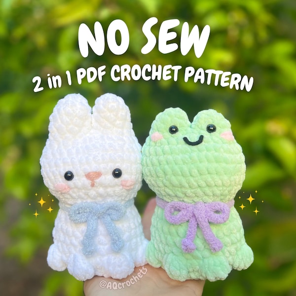 No Sew Crochet Bunny and Frog 2 in 1 PDF PATTERN (no sew crochet pattern, no sew bunny crochet pattern, no sew frog crochet pattern)