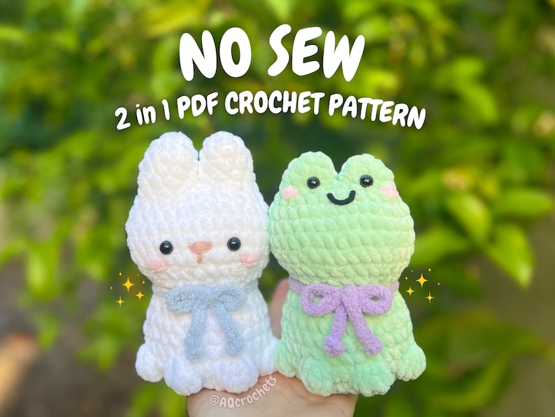 No Sew Crochet Bunny and Frog 2 in 1 PDF PATTERN no sew crochet pattern, no sew bunny crochet pattern, no sew frog crochet pattern image 1