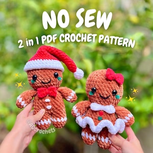 No Sew Gingerbread Man and Woman-haakpatroon (geen naai-kerst-haakpatroon, gingerbread man-haakpatroon, amigurumi-peperkoek)