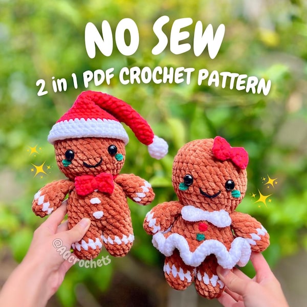 No Sew Gingerbread Man and Woman Crochet Pattern (no sew christmas crochet pattern, gingerbread man crochet pattern, amigurumi gingerbread)