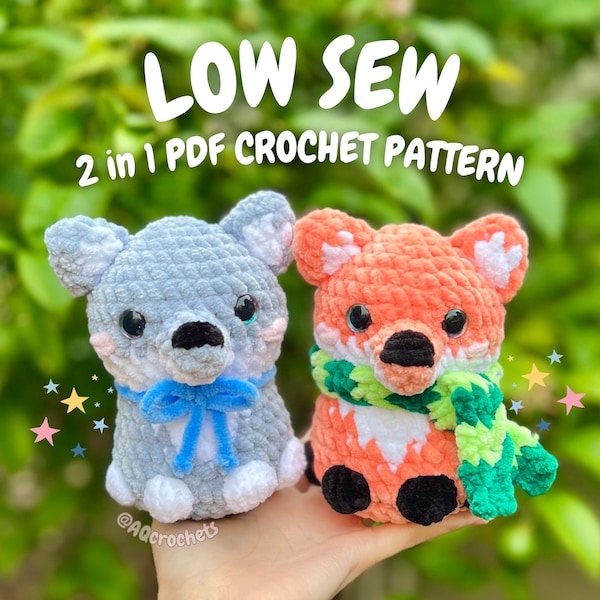 Wolf and Fox Pup Crochet Pattern (fox crochet pattern, wolf crochet pattern, amigurumi fox pattern, amigurumi wolf pattern, crochet husky)