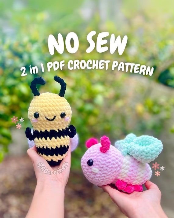 No Sew Bugs Crochet Pattern (no sew crochet pattern, crochet no sew bee pattern, amigurumi strawberry bug pattern, bee crochet pattern)