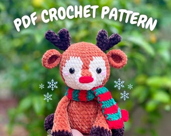 Padrão de crochê de rena para o feriado (padrão de rena de Natal, padrão de crochê de Natal, amigurumi de rena de Natal, padrão de crochê de veado)