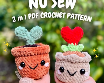No Sew Sprout and Heart Plant Crochet Pattern (no sew crochet pattern, crochet plant pattern, amigurumi plant pattern, no sew crochet plant)