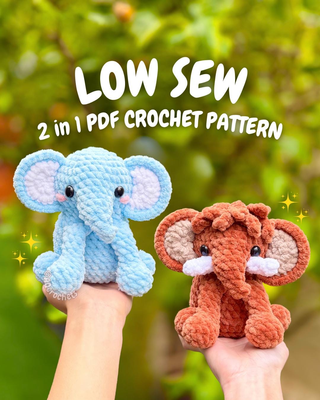 Low Sew Elephant and Woolly Mammoth Crochet Pattern (elephant Crochet ...