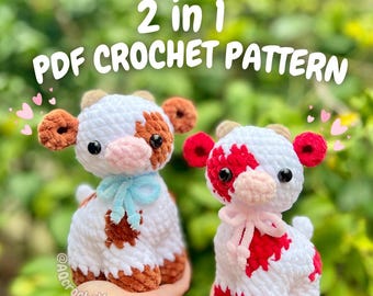 Standing Cows Crochet Pattern (2 in 1 crochet cow pattern, amigurumi cow, cute cow crochet, heart cow, valentine's day crochet pattern)