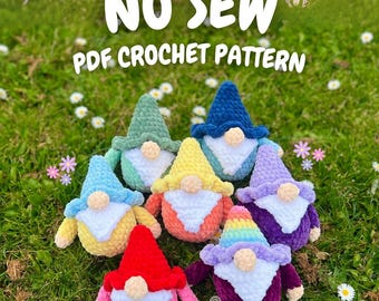 No Sew Gnome Crochet Pattern (no sew crochet pattern, crochet gnome pattern, amigurumi gnome pattern, summer spring crochet pattern)