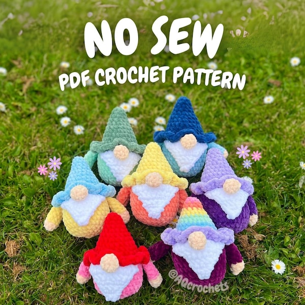 No Sew Gnome Crochet Pattern (no sew crochet pattern, crochet gnome pattern, amigurumi gnome pattern, summer spring crochet pattern)