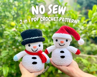 No Sew Snowman 2 in 1 PDF PATTERN (snowman crochet pattern, christmas crochet pattern, holiday crochet pattern, no sew crochet pattern)