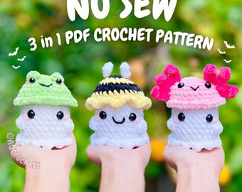 No Sew MINI Ghosts Wearing Hats 4 in 1 PDF PATTERN - Series 3 (no sew ghost crochet pattern, no sew halloween crochet pattern)