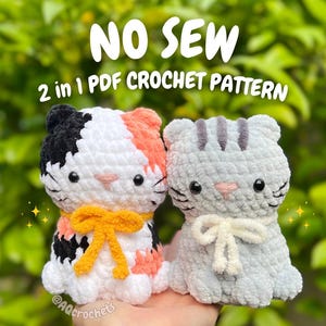 No Sew Crochet Calico Cat and Solid Colored Cat 2 in 1 PDF PATTERN (no sew crochet pattern, no sew cat crochet pattern, cat crochet pattern)