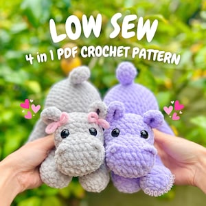 Low Sew Hippo Häkelanleitung (Amigurumi hippo, hippo häkeln, häkelanleitung, tier amigurumi, süßes gehäkeltes tier)