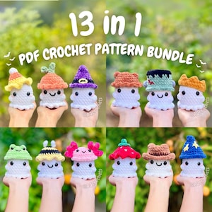 No Sew MINI Ghosts Wearing Hats 13 in 1 PATTERN BUNDLE (no sew ghost crochet pattern, no sew halloween crochet pattern, crochet ghost)