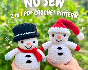 No Sew Snowman 2 in 1 PDF PATTERN (snowman crochet pattern, christmas crochet pattern, holiday crochet pattern, no sew crochet pattern)