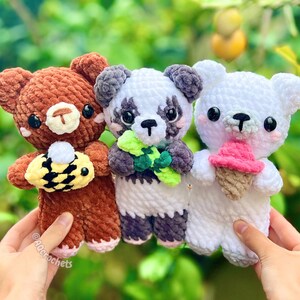 bear crochet pattern, amigurumi bear, panda crochet pattern, amigurumi panda, polar bear crochet pattern, amigurumi panda bear, low sew crochet pattern, bears holding things crochet pattern, crochet bear holding bee, crochet panda holding bamboo, crochet polar bear holding ice cream, cute bear pattern