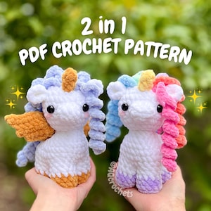 Unicorn and Pegasus Crochet Pattern (unicorn crochet pattern, amigurumi unicorn pattern, crochet pegasus pattern, amigurumi pegasus pattern)