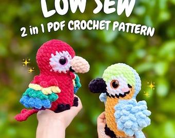 Low Sew Parrot Crochet Pattern (red macaw crochet pattern, blue and gold macaw crochet pattern, bird crochet pattern, amigurumi parrot)