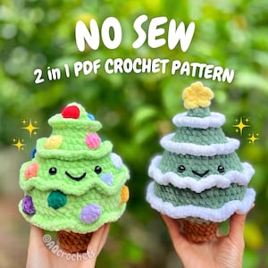 No Sew Christmas Tree Crochet Pattern (2 in 1 crochet christmas tree pattern, christmas crochet pattern, holiday no sew crochet pattern)