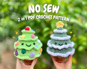 No Sew Christmas Tree Crochet Pattern (2 in 1 crochet christmas tree pattern, christmas crochet pattern, holiday no sew crochet pattern)