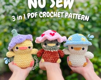 No Sew Ducks Wearing Hats Crochet Pattern (no sew crochet pattern, no sew duck crochet pattern, bird crochet pattern, chick crochet pattern)