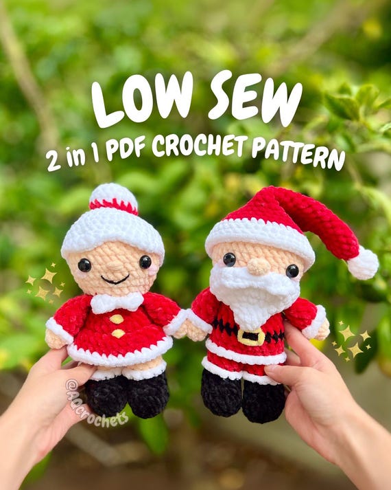 Low Sew Santa and Mrs. Claus Crochet Pattern (santa claus crochet pattern, low sew christmas crochet pattern, mrs. claus crochet pattern)