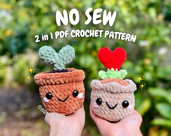 No Sew Sprout and Heart Plant Crochet Pattern (no sew crochet pattern, crochet plant pattern, amigurumi plant pattern, no sew crochet plant)