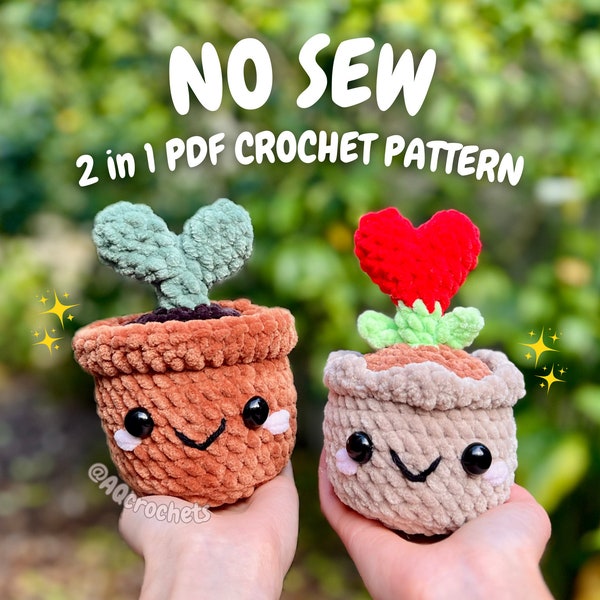 No Sew Sprout and Heart Plant Crochet Pattern (no sew crochet pattern, crochet plant pattern, amigurumi plant pattern, no sew crochet plant)