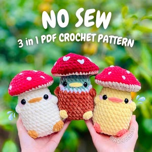 No Sew Mushroom Ducks Crochet Pattern (mushroom duck crochet pattern, mallard duck crochet pattern, mushroom crochet pattern, no sew duck)