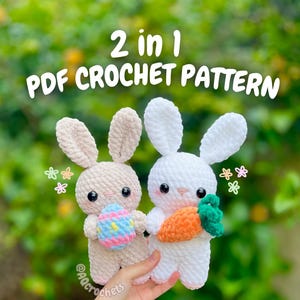 Easter Bunnies Crochet Pattern (cute bunny crochet pattern, amigurumi bunny pattern, bunny holding carrot, bunny holding easter egg pattern)