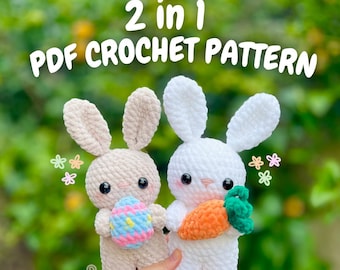 Easter Bunnies Crochet Pattern (cute bunny crochet pattern, amigurumi bunny pattern, bunny holding carrot, bunny holding easter egg pattern)