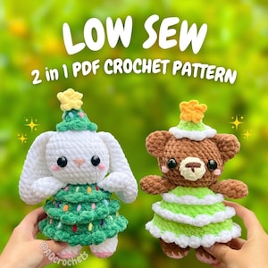 Christmas Tree Bunny and Bear Crochet Pattern (crochet christmas tree pattern, christmas crochet pattern, amigurumi christmas pattern)