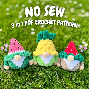 No Sew Fruit Gnomes Häkelmuster (keine Nähen, Obstzwerge, gehäkeltes Zwergenmuster, Amigurumi Zwergen Häkelmuster, Sommer Obst Häkelmuster, Sommer Obst Häkelmuster,)