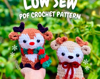 Padrão de crochê de rena sentada com costura baixa (padrão de rena de natal, padrão de crochê de natal, rena amigurumi, padrão de crochê de cervo)