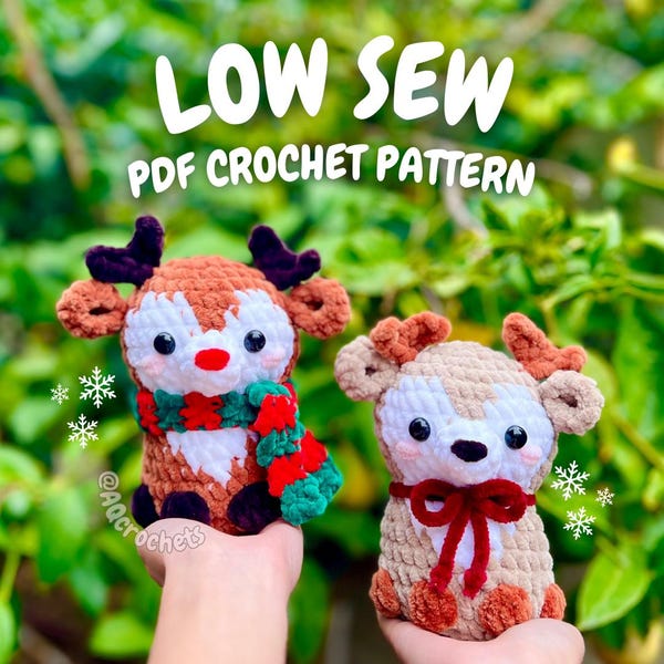 Wzór na szydełkowego renifera szytego niskim ściegiem (wzór na renifera świątecznego, wzór na szydełku świątecznym, renifer amigurumi, wzór na szydełku jelenia)