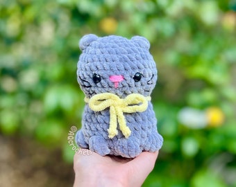 Handmade Dark Gray Cat Crochet Plush, Crochet Cat Plushie, Gray Cat Crochet Plushie, Crochet Custom Grey Cat Plush - ready to ship!