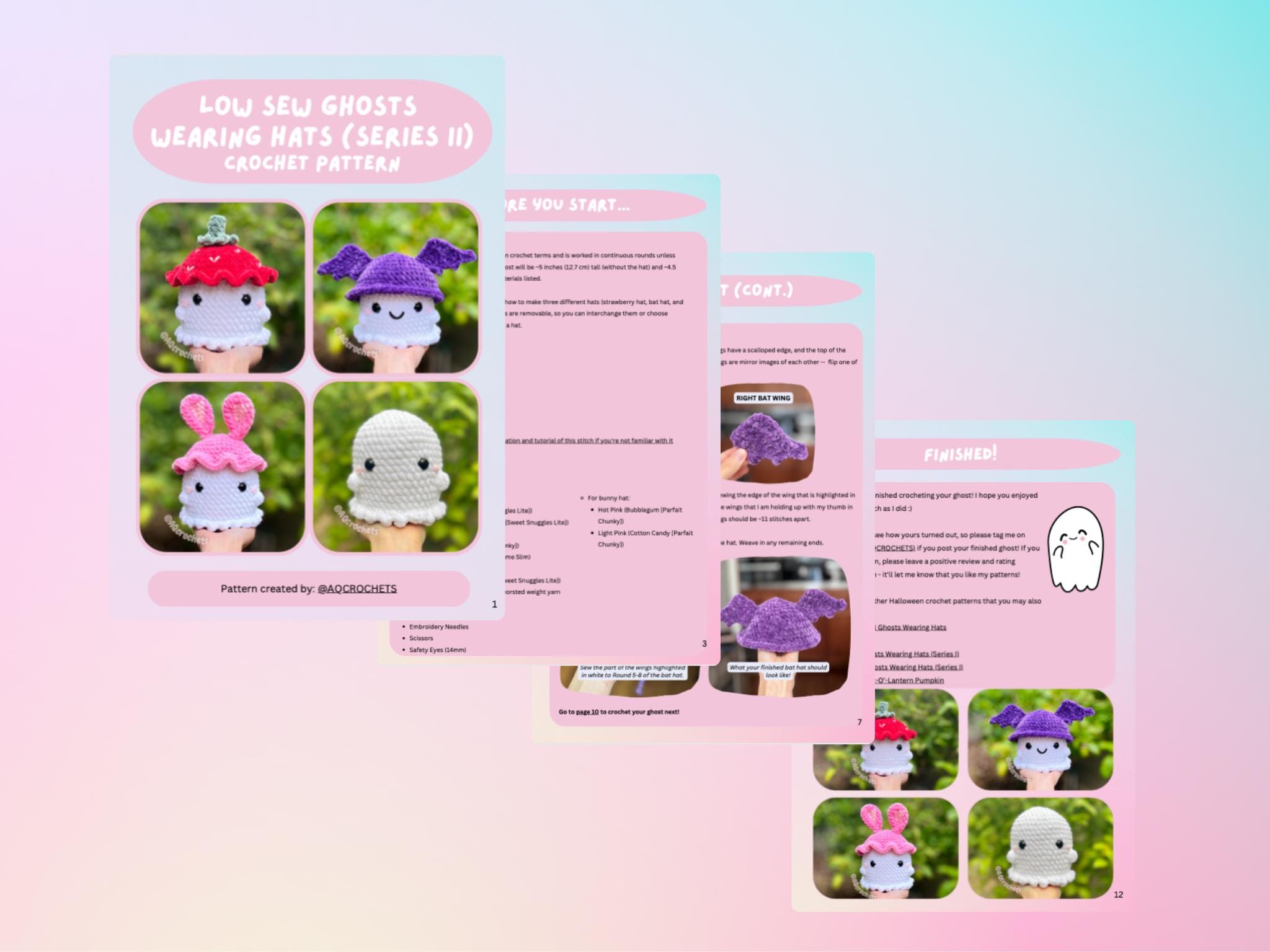 Low Sew Ghosts Wearing Hats 4 in 1 PDF PATTERN - Series 2 (no Sew Ghost ...