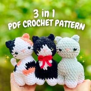 Standing Cats 3 in 1 Crochet Pattern (cat crochet pattern, amigurumi cat pattern, tuxedo cat crochet pattern, calico cat crochet pattern)